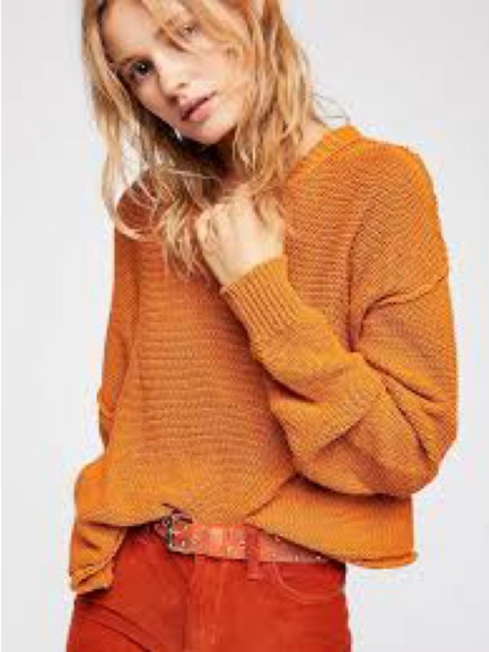 Free People Inside-out  pullover Crewneck Knit Sweater in Burnt Orange Sz M